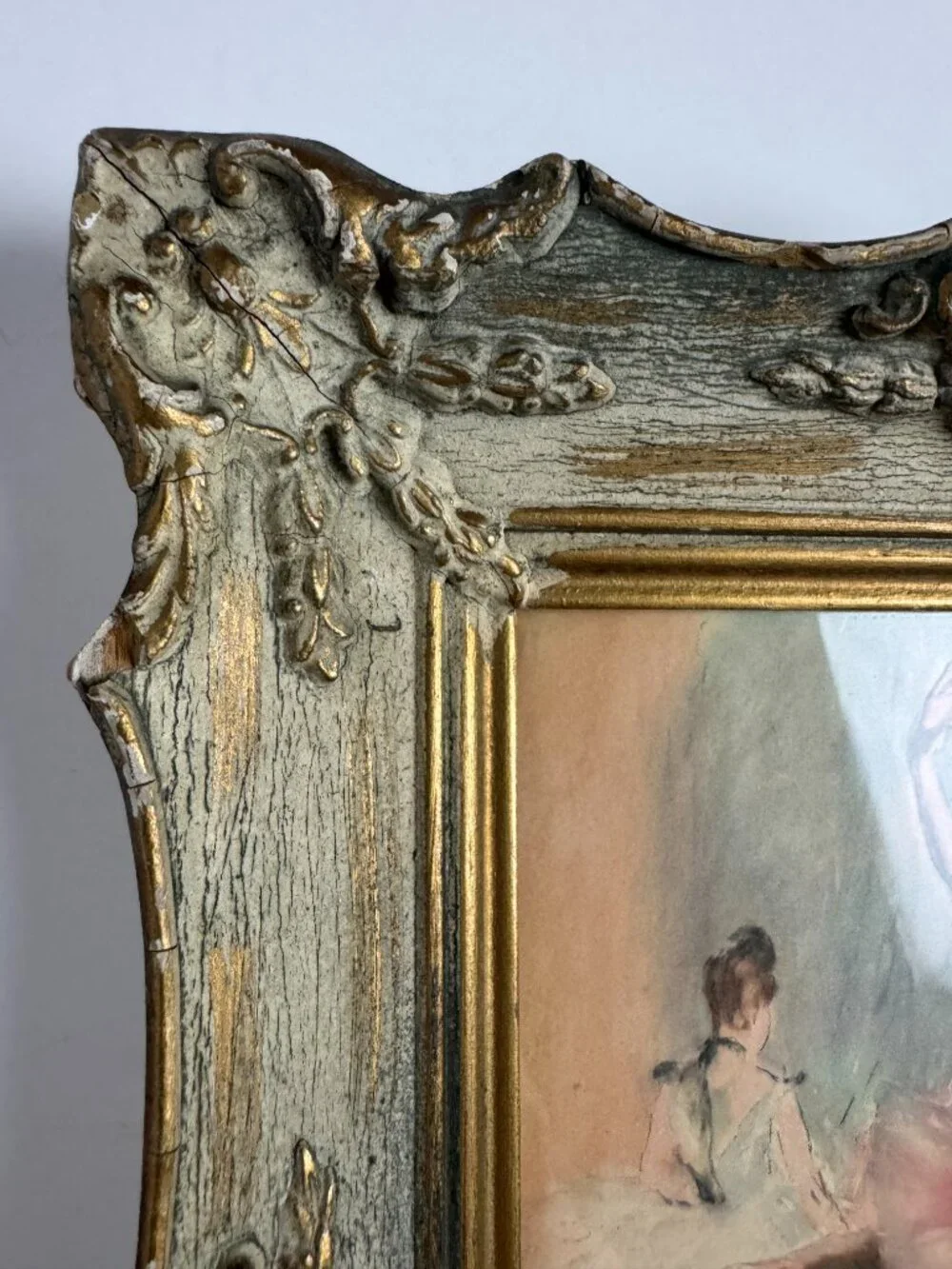 Vintage Ballerina Print Impressionist Ballet Dancer Ornate Distressed Frame